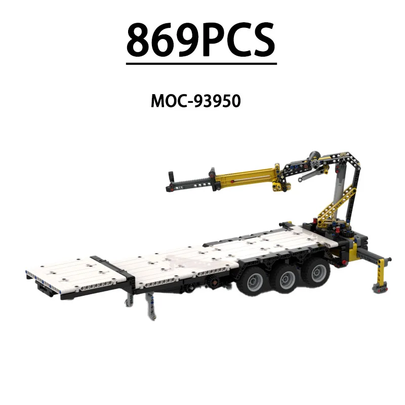 

MOC-93950 Building Blocks Flatbed Trailer Model with Crane, 869 Pieces, Children's Birthday, Christmas, and New Year Toy Gift
