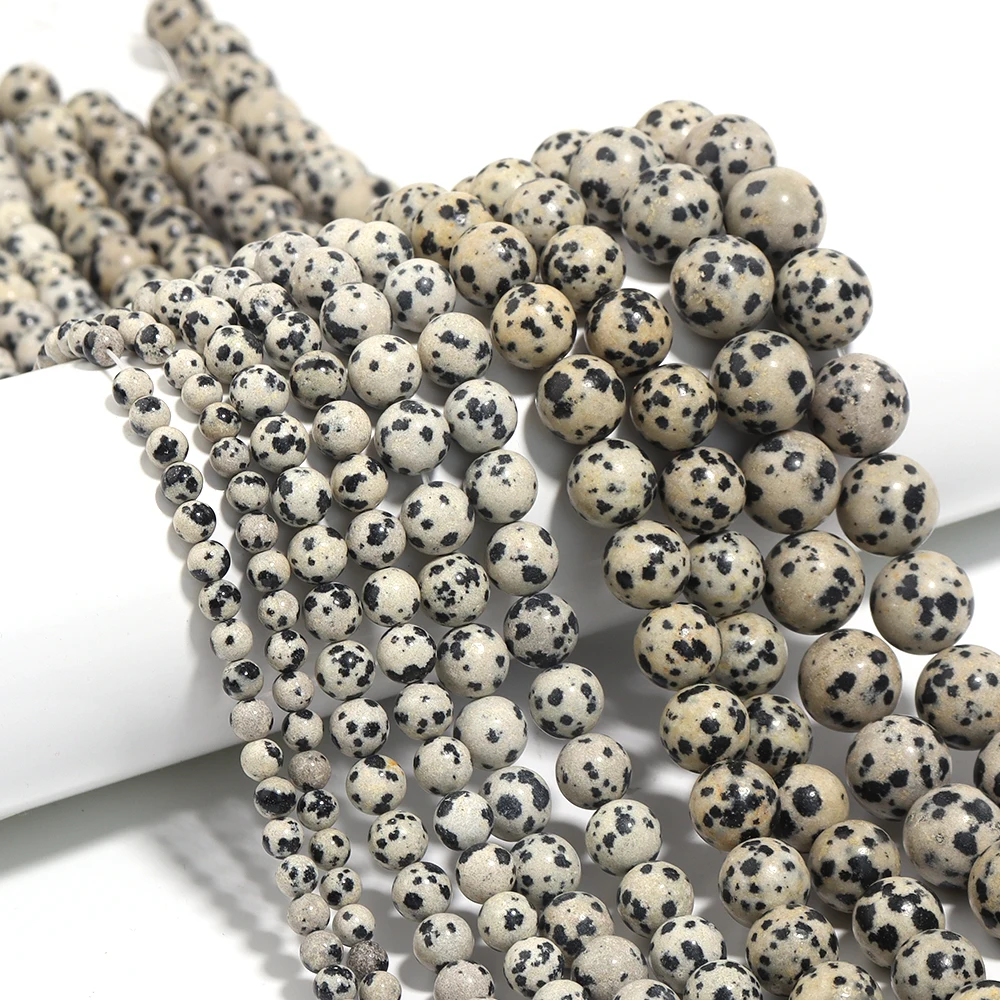 1 Strand 4/6/8/10/12mm Natural Stone Dalmatian Jasper Beads Round Loose Beads for Jewelry Making DIY Bracelet Necklace Accessory