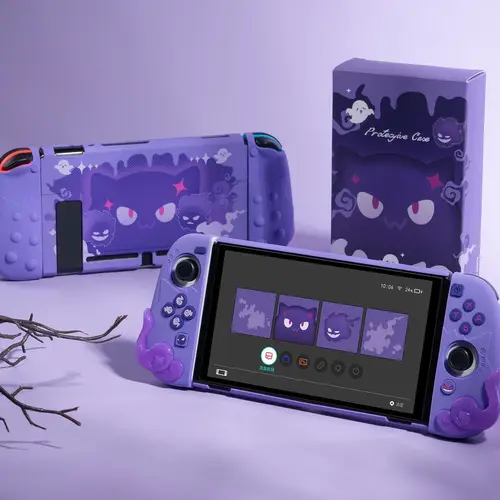 Funda rígida Purple Devil Ghost, Protector de carcasa de cristal para Nintendo Switch/controlador OLED Joy-Con, empuñadura de mano suave de TPU, cubierta completa