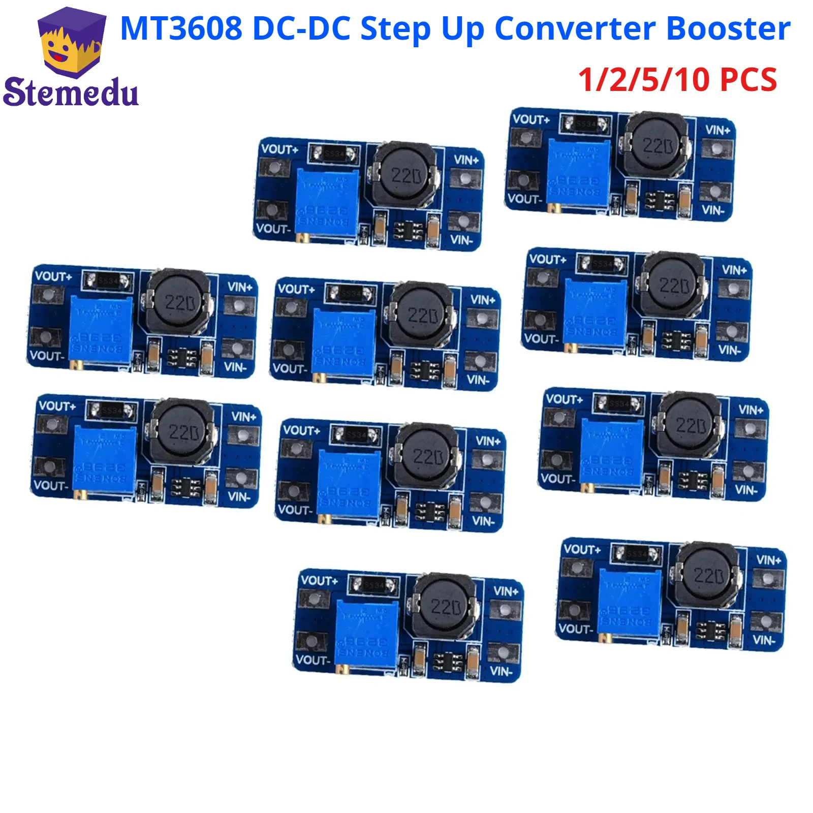 1/2/5/10 PCS MT3608 DC-DC Step Up Converter Booster MAX Output 28V 2A Power Supply Module Boost Step-up Board for Arduino
