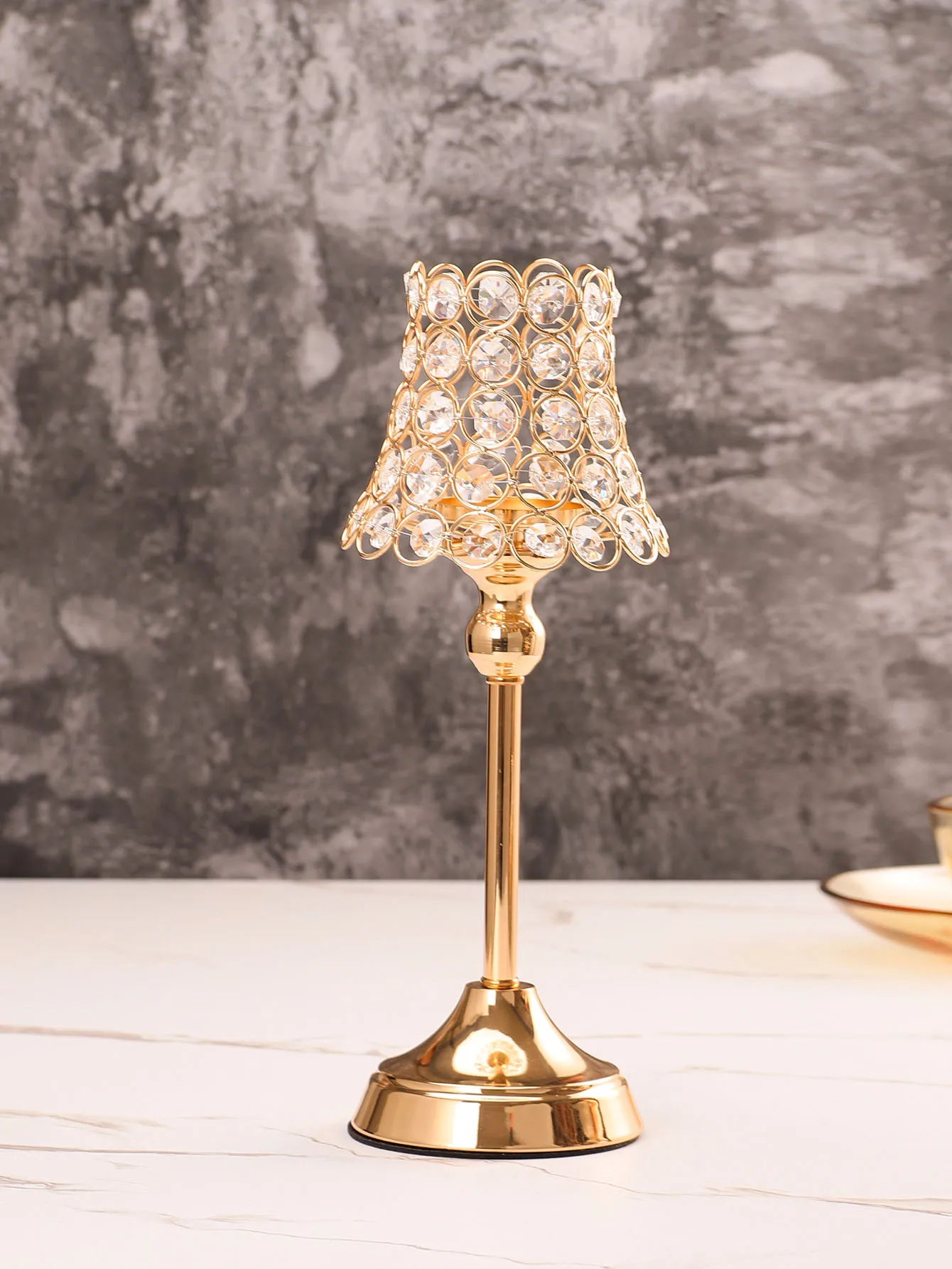 1pc Golden Crystal Candle Holder, Candlestick for Table Centerpiece Wedding Birthday Party Home Decor Christmas Gift