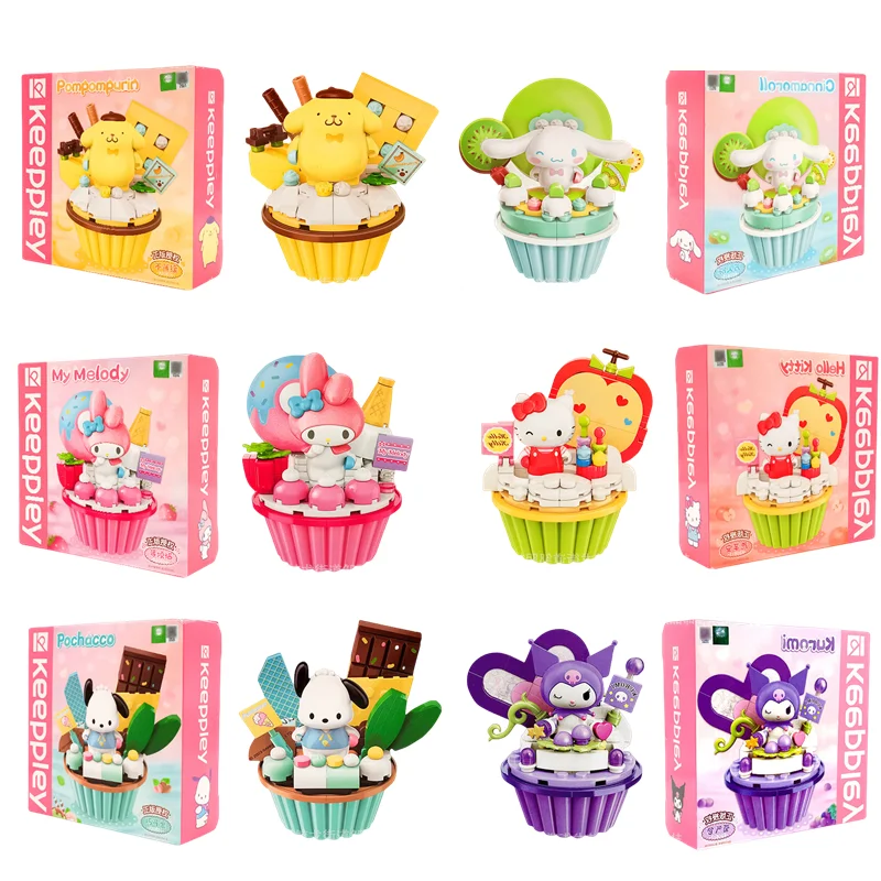 Keeppley Sanrio DIY Cake HelloKitty my melody Kuromi Cinnamoroll Pompom Purin Pochacco Building Block Anime Kawaii Kids Toy Gift