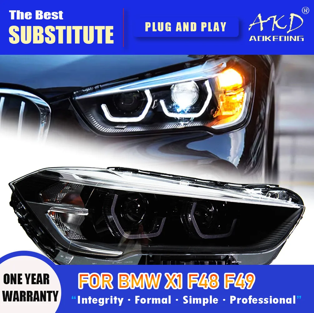 

AKD Head Lamp for BMW X1 LED Headlight 2016-2019 Headlights F48 F49 DRL Turn Signal High Beam Angel Eye Projector Lens