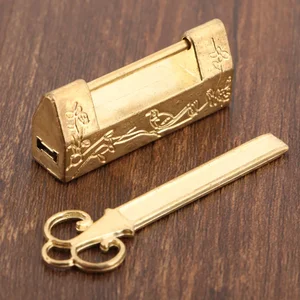 1 Bộ khóa công cụ cổ điển vàng + Khóa 42mm, Khóa retro Trung Quốc, Trang trí hoa cũ, Bird, Trang sức, Hộp gỗ, Túi cửa 8 Cửa khóa vàng bán hàng chính - 3
