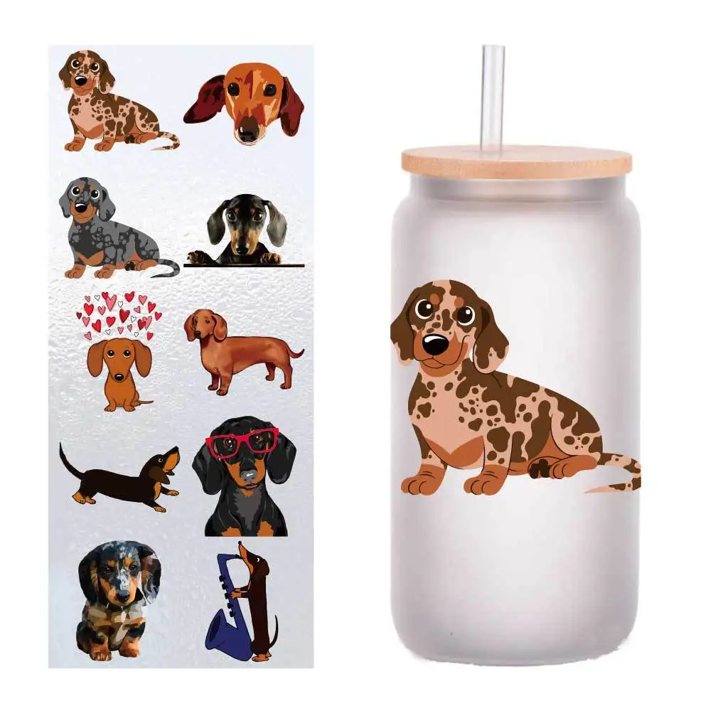 

10/pack cartoon dachshund cute UV transfer sticker Crystal label glass sticker customized four inches