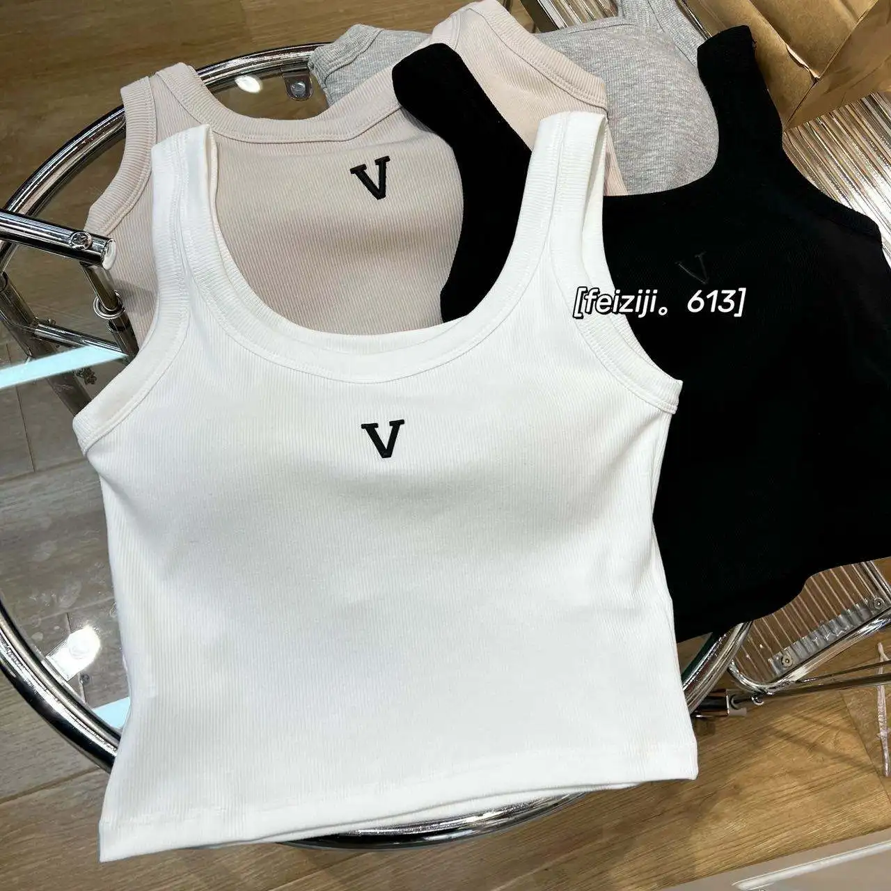 Spring Summer Spicy Girl Vest Women with Chest Pad Inner Wear Outer Wear Strap Slimming Fashion Letter Tube Sock Ribbed