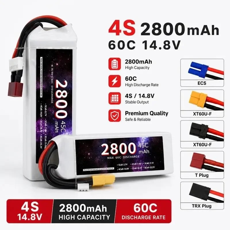 [NEW]  for 4S 14.8V 2800mAh 45C Lithium Battery for Model Aircraft Drone RC Car Ship Charging Model Toy