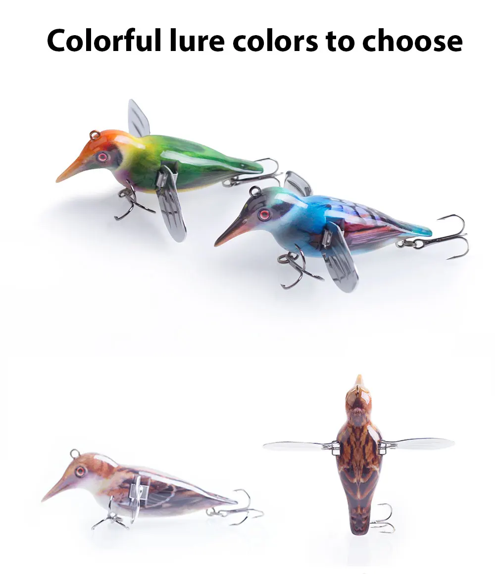 Hanlin 80mm/12g Vogel-Topwater-Popper-Köder, schwimmender Angelköder, Hartplastik-Metallflügel-Wobbler, Swimbait, Pesca, Hecht- und Barsch-Angelausrüstung – Detail 9