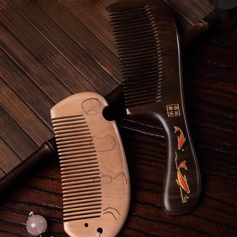 

Hongyun Koi Curly Hair, Comb Straight Hair Massage Wooden Head Fine Tooth Engraving Send Muse Wooden Comb