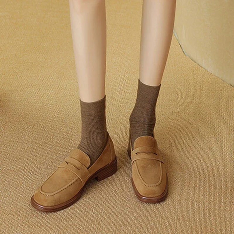 JOZHAMTA Size 34-40 Women Suede Real Leather Loafers Casual Spring 2025 Flats Shoes Low Heels Vintage Office Lady Daily Dress