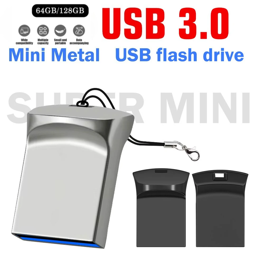 

Флэш-накопитель Super Mini USB 3.0, 64 ГБ, креативный бизнес-подарок, 32 ГБ, 16 ГБ, черный флэш-накопитель, бесплатный брелок, серебристый