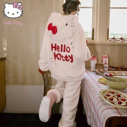 New Sanrio Hellokitty Kawaii Winter Pajamas Warm Women Home Clothes Set Halloween And Christmas Family Pajamas Cosplay Costumes