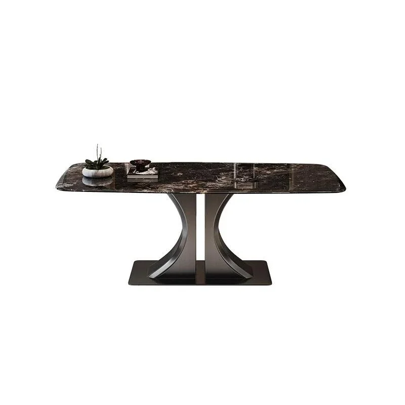 Light luxury high-end marble dining table, modern simple rectangular household dining table and chair combination,