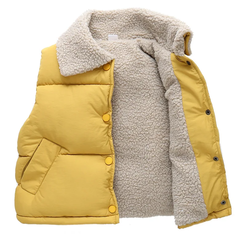 2026 Herbst Winter Kinder Plus Fleece Weste Baby Jungen Mädchen Lammwolle Gefütterte Druckknopf Warme Ärmellose Jacke Kinderkleidung – Detail 14
