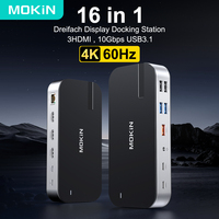 MOKiN 16 in 1 Docking Station USB C Dock Triple Monitor,3 HDMI,10Gbps USB 3.1,RJ45,SD/TF,Audio,PD 100W Adapter,For MacBook Dell