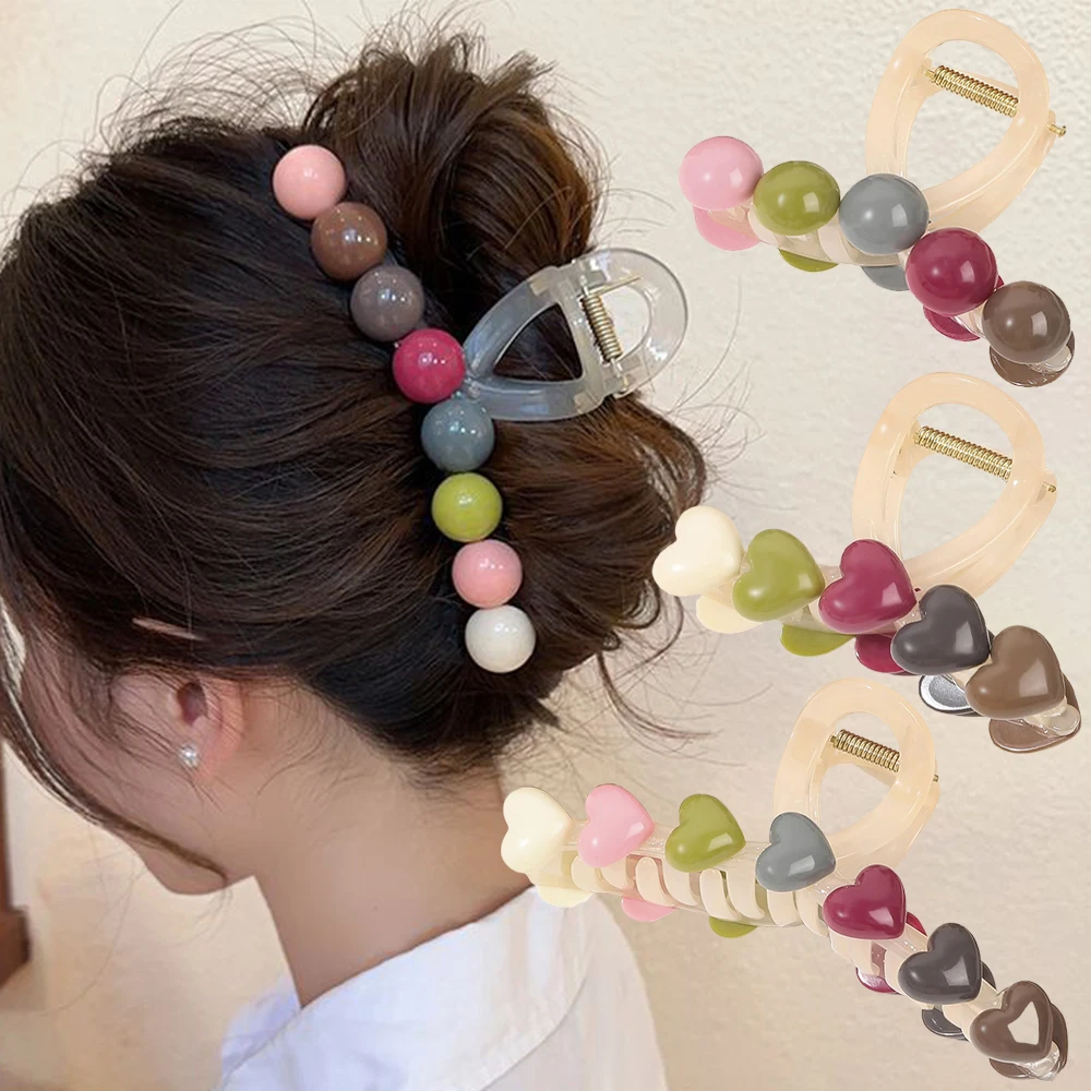 Retro Fashion Colorful Love Hair Crab Hair Claw Clip Elegant Ponytail Hairpin Sweet Hair Clip Barrettes Girl Hair Accessories