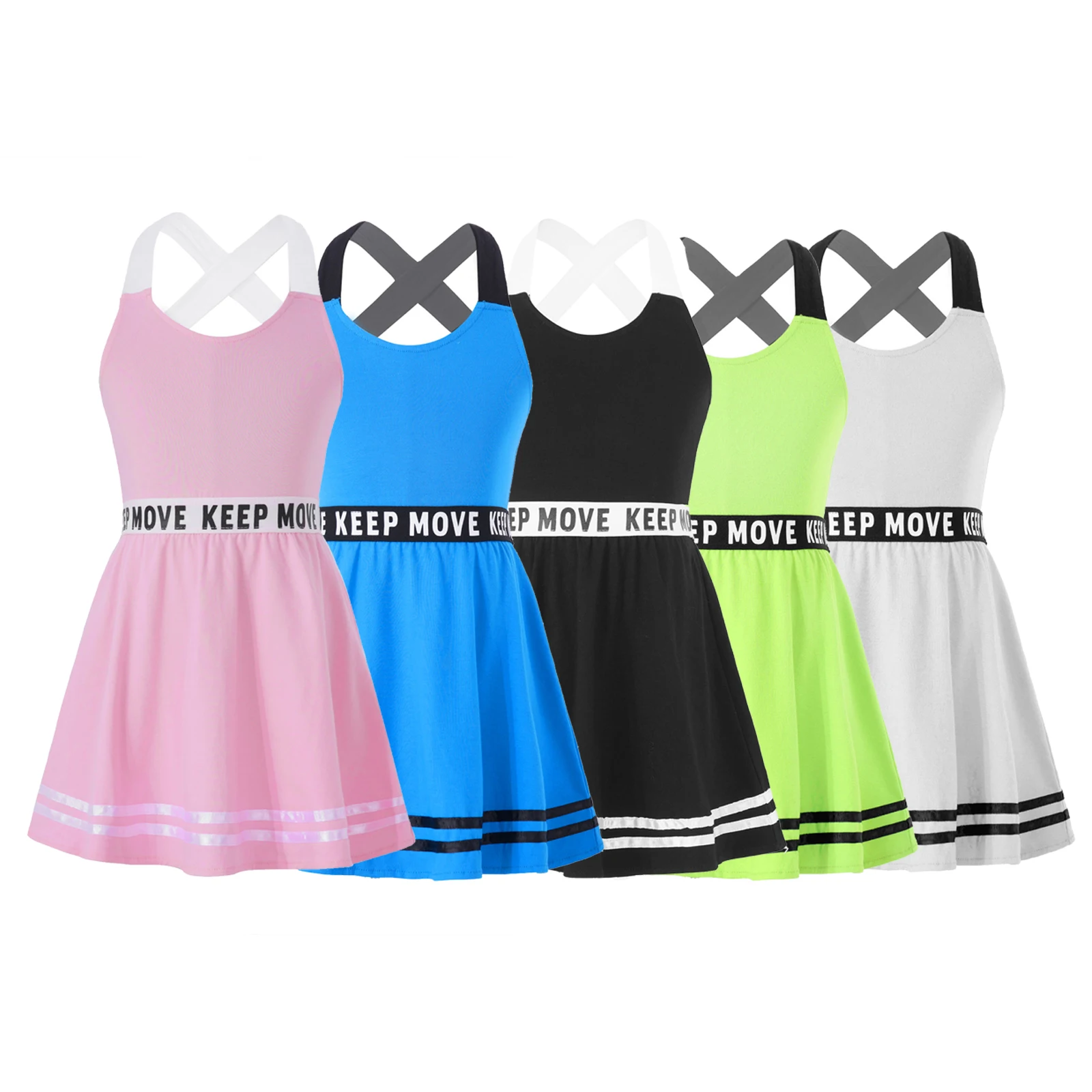 

Kids Girls Badminton Dresses Criss Cross Shoulder Straps Letters A-line Dress Casual Athletic Workout Tennis Golf Sportswear