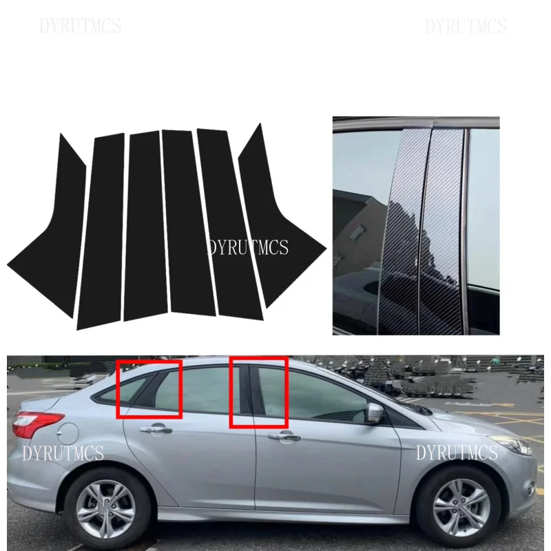 

6pcs Glossy Black Pillar Post Carbon Fiber Fit For Ford Focus 3 MK3 2012 2013 2014 -2018 Window Door Deal B CCover Sticker