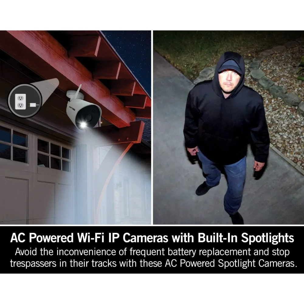 AC Powered 1080p HD Wi-Fi IP Indoor/Outdoor Camera with 100 ft. of Night Vision, 2-Way Audio, Built-in Spotlight