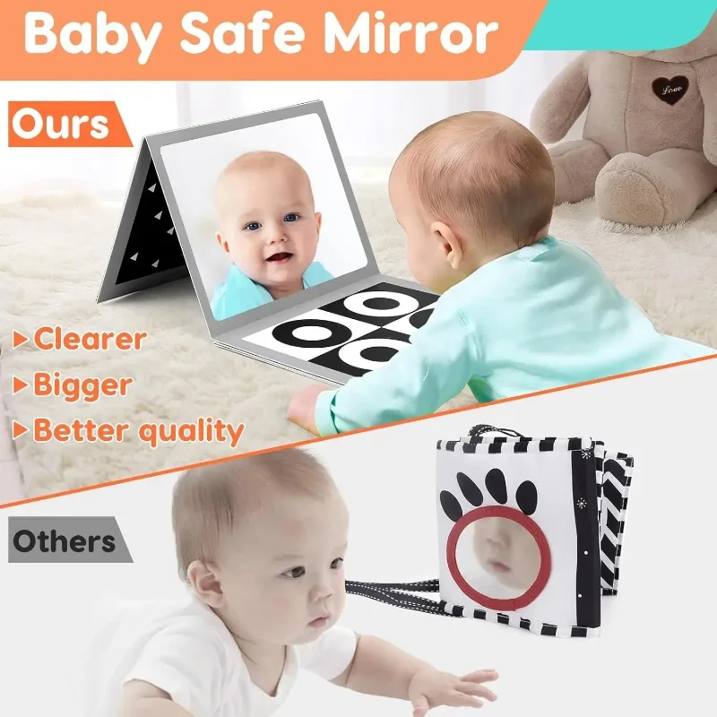 Baby Sensory Book High Contrast Cards Tummy Time Mirror Sensory Toy for Toddler Infants Montessori Baby Toys Newborn Items