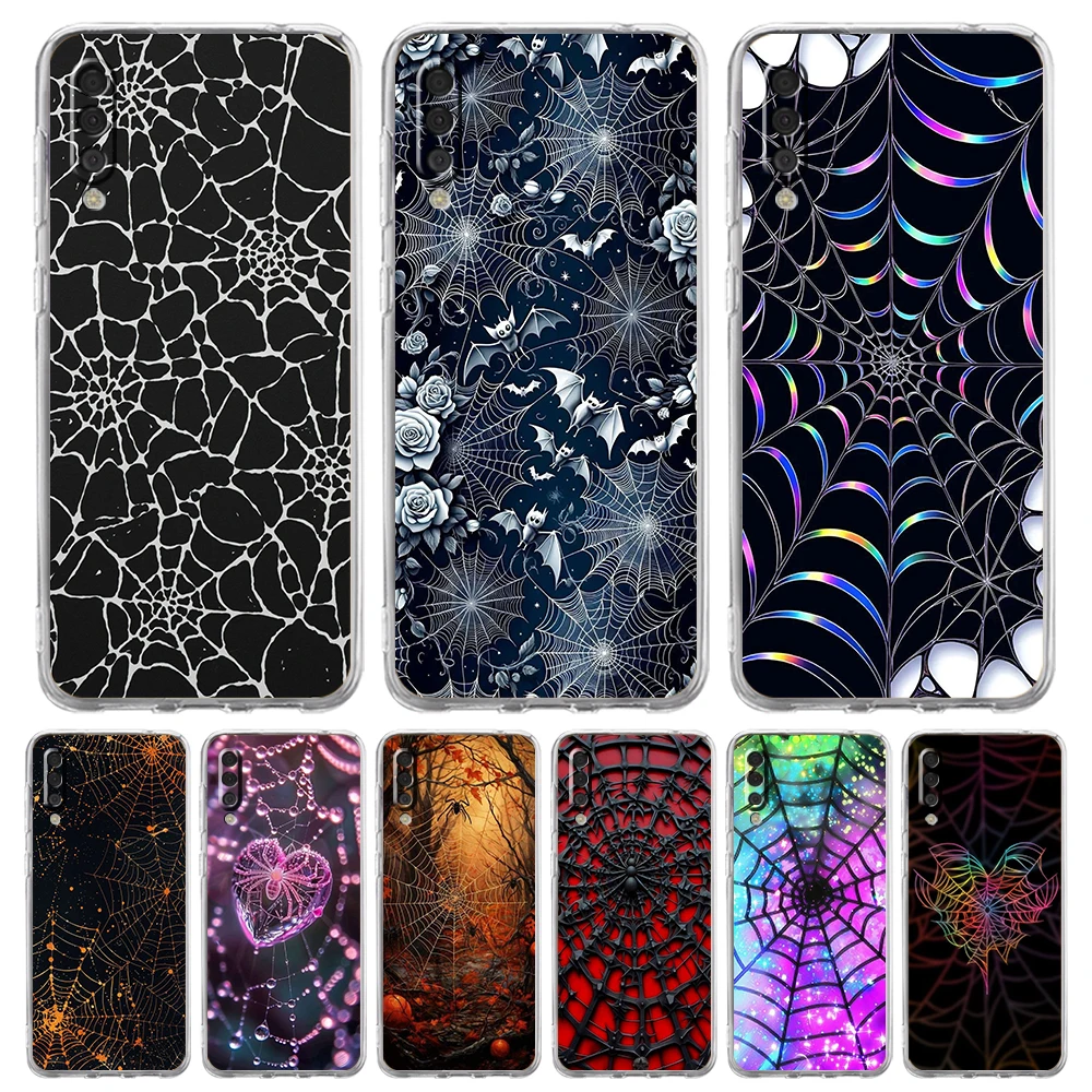 Spider Web Soft TPU Cover for Samsung Galaxy A13 A15 A21S A22 A23 A25 A31 A32 A33 A35 A55 A17 5G Transparent Phone Case Fundas
