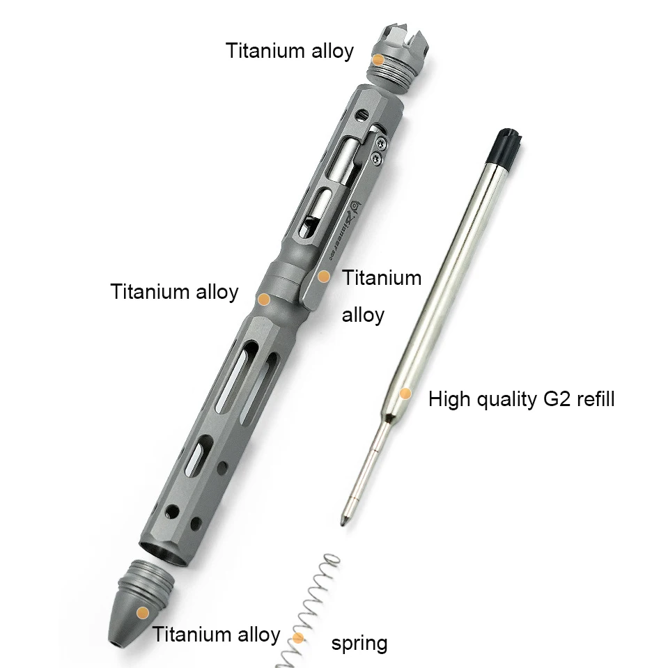 TC4 Titanium Alloy Bolt Type Tactical Pen With Back Clip Multi-functional Self-defense Break Windows Pen Camping Signature Pen