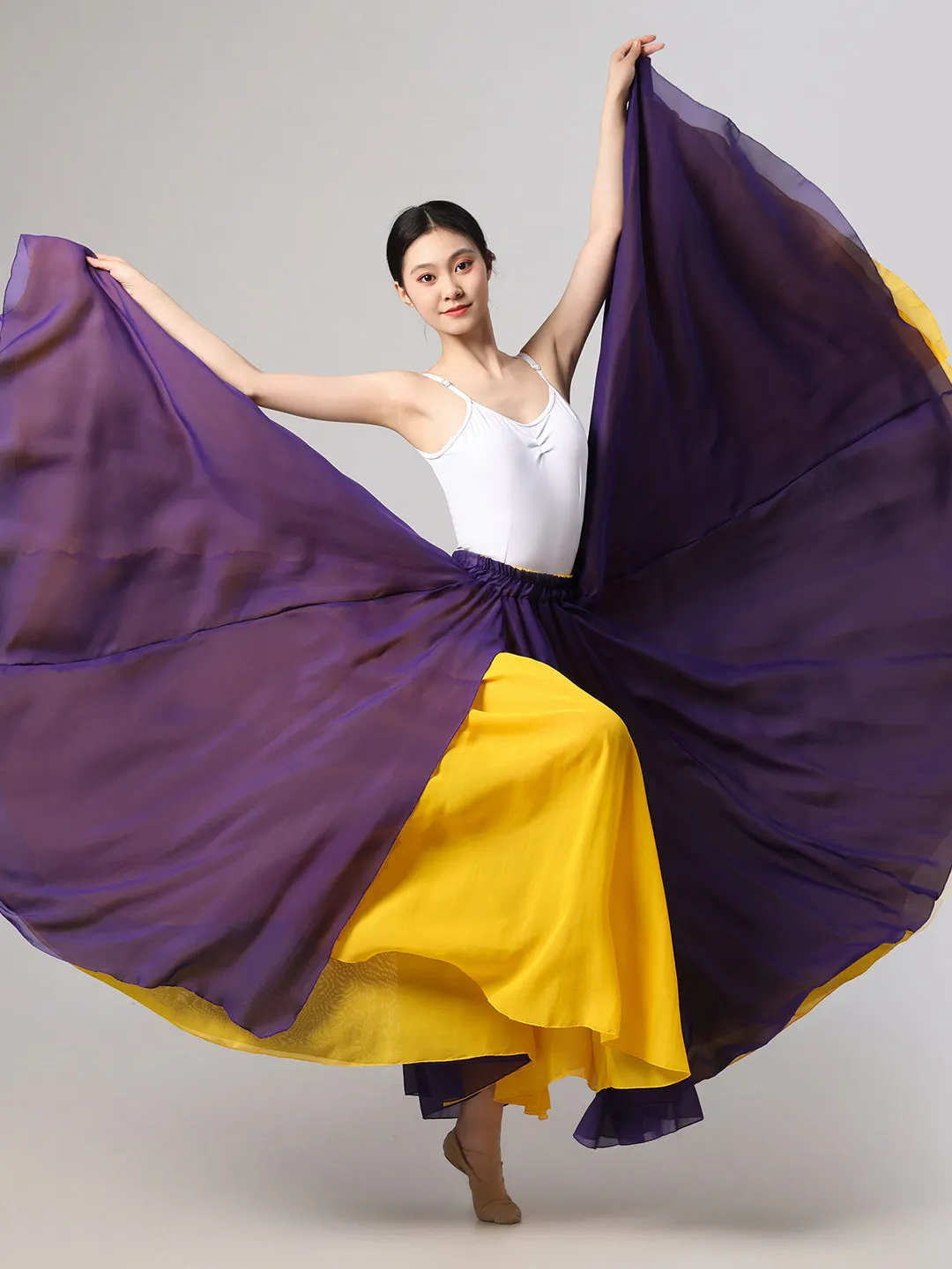 540 Degree Women Classical Modern Dance Training Skirt Elegant Double Chiffon Performance Swing Skirt Wrap Ethereal Skirt