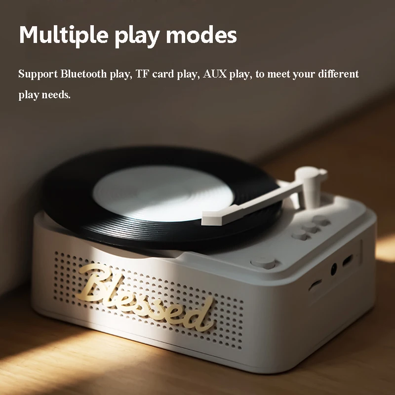 Classic Vintage Bluetooth Speaker Mini Portable Old Fashion Stereo Surround Music Box with Colorful Night Light TF Card Slot