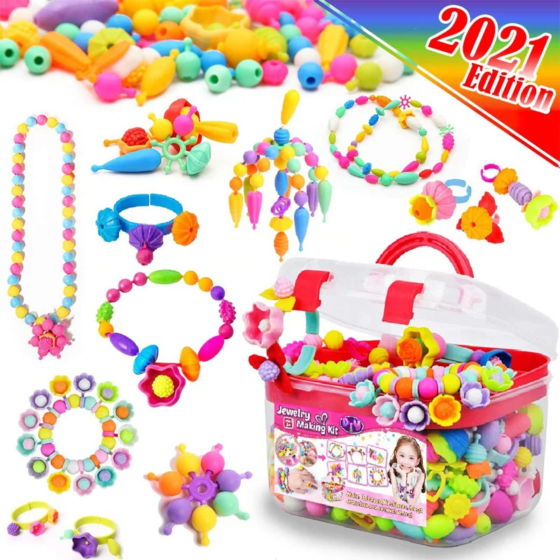 Beaded Girl Toys Children's Jewelry Making Kit Popular Spherical Art and Handmade Kit DIY Bracelet Necklace Headband Ring Toy