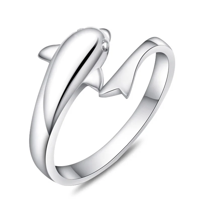 Bague en argent Sterling 925 pour femmes, bijoux de haute qualité, vente en gros, mignon, dauphin, anneau de mariage ajustable