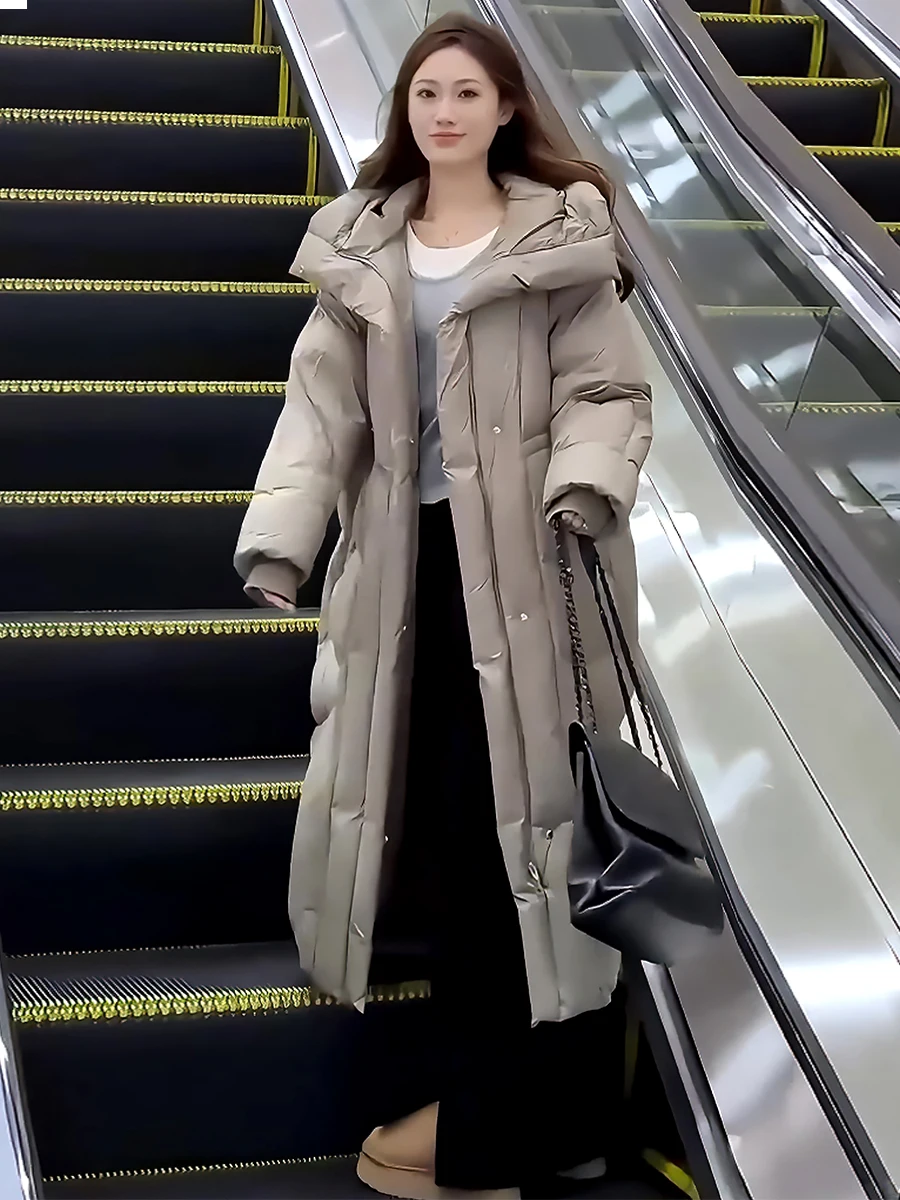 Cappotto Lungo Imbottito in Piuma d'Oca Bianca per Donna, Giacca Calda e Sottile, Novità Invernale con Cappuccio Incluso