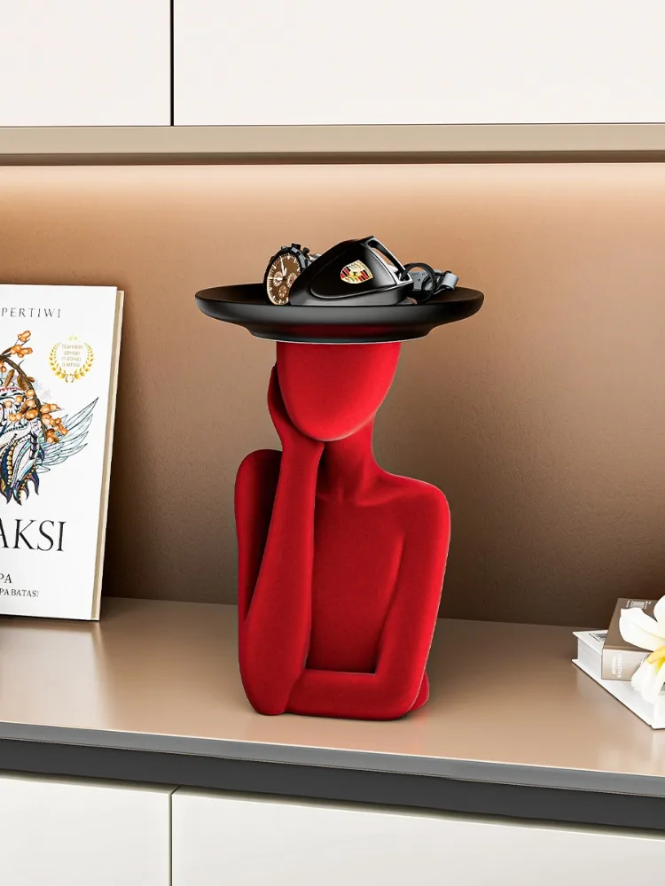 

Resin Figure Statue Plush Girl Figure Storage Tray Decor Table Top Jewelry Storage Resin Craft Art Sculpture Modern Home Decor