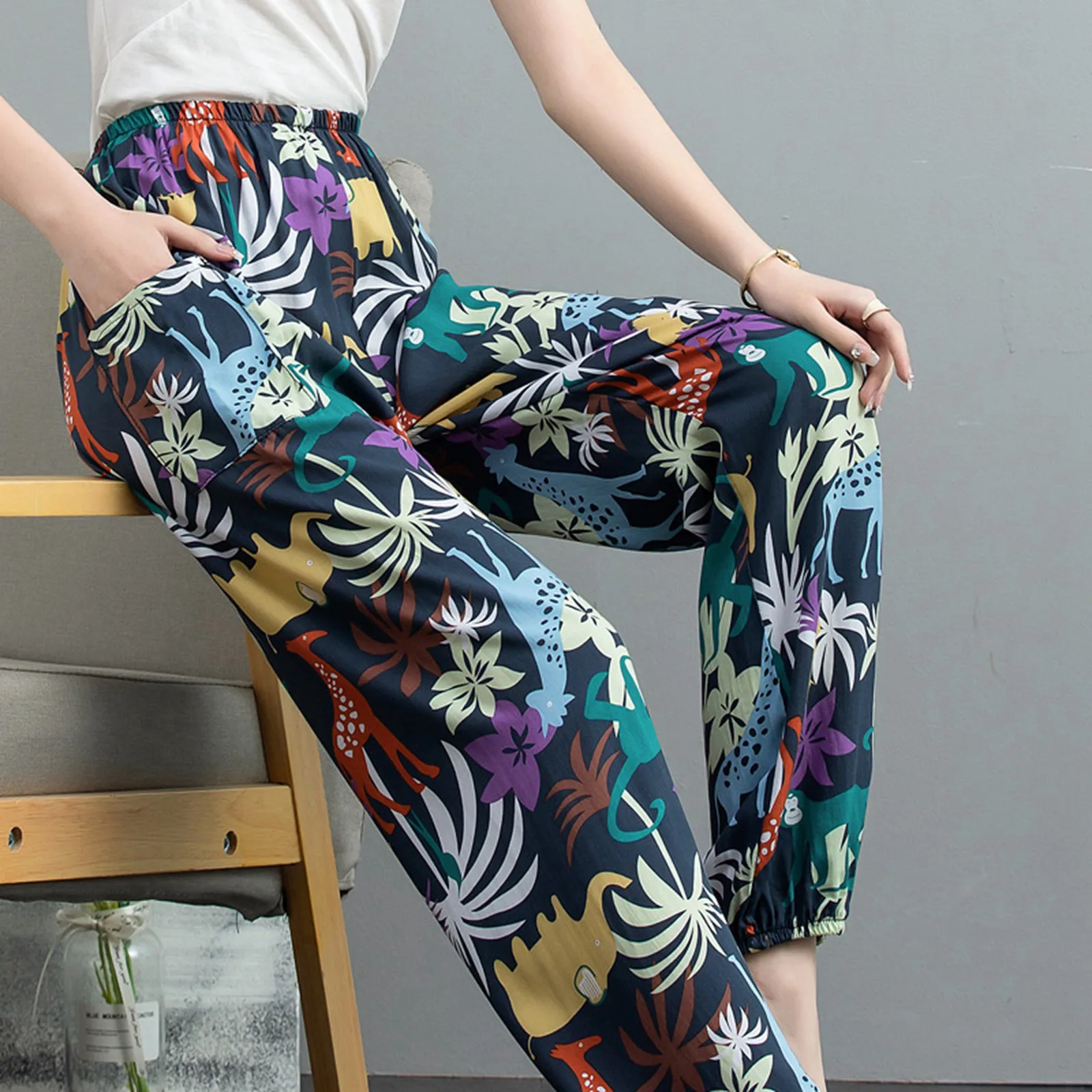 2024 New Fashion Casual Female Streetwear Pants Spring Zebra Printed Wide Leg Pants For Women Sexy High Waist Y2K Trousers