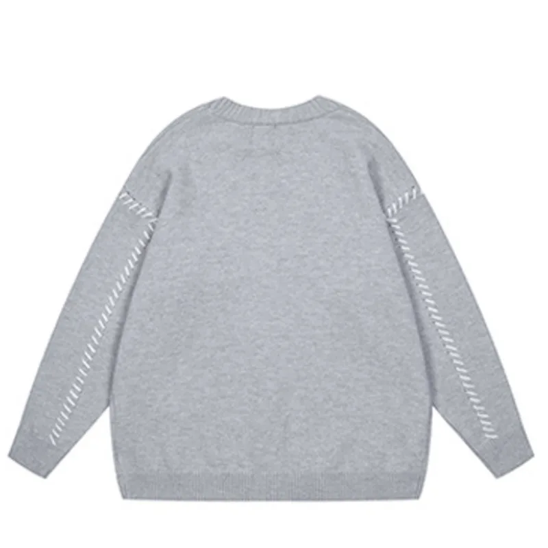 Suéter tipo cárdigan con cuello en V y costuras de hilo brillante en contraste de marca de moda, suéter chaqueta holgada versátil para hombres y mujeres