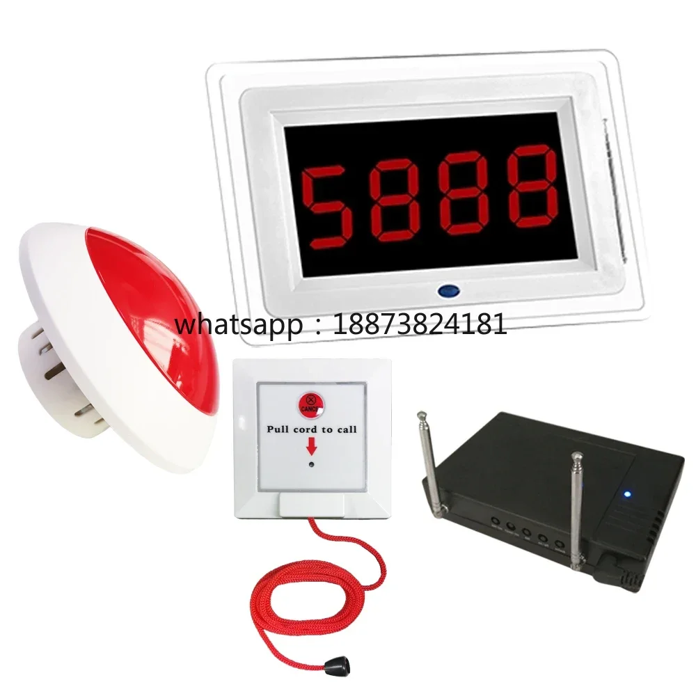 Wireless Nurse Call System Caregiver Pager Bathroom Emergency Button with Number Screen Lamp Light for Nursing Clinic