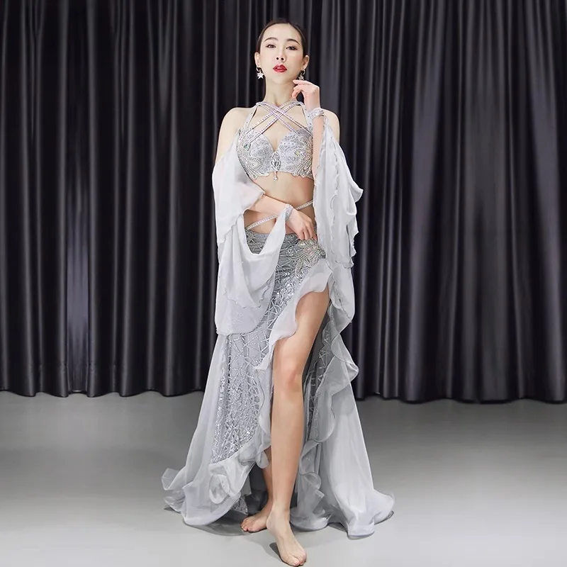 

Костюм для танца живота по индивидуальному заказу, тренировочное платье, настольная длинная юбка, платье для восточного танца, индийская одежда, женская танцевальная одежда