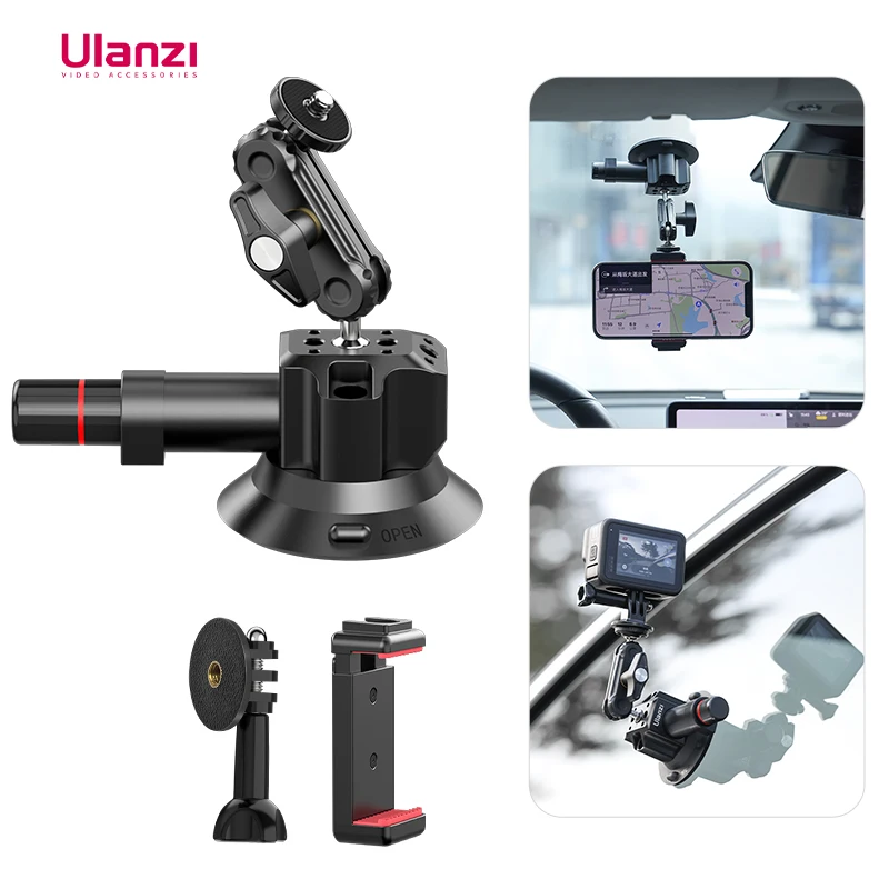 Ulanzi Car Phone Action Camera Holder Hand Pump Suction Cup 360° Adjustable 1/4\