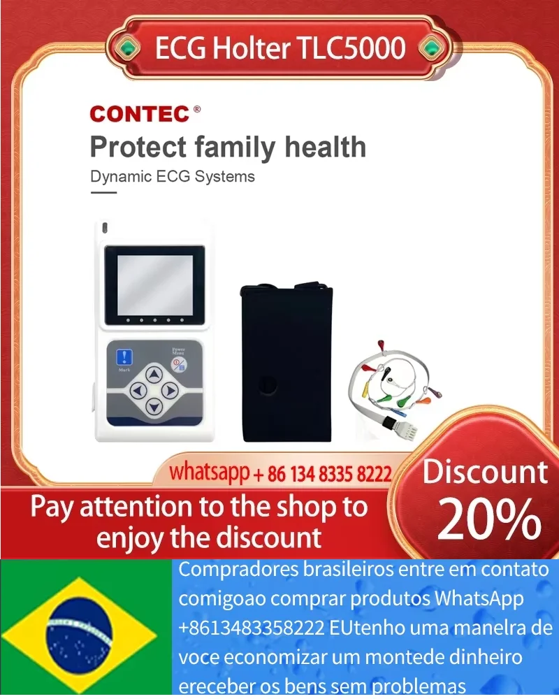 CONTEC TLC5000 12 canais ECG Holter ECG 24 horas Holter EKG Monitor Software TLC5000 CONTEC