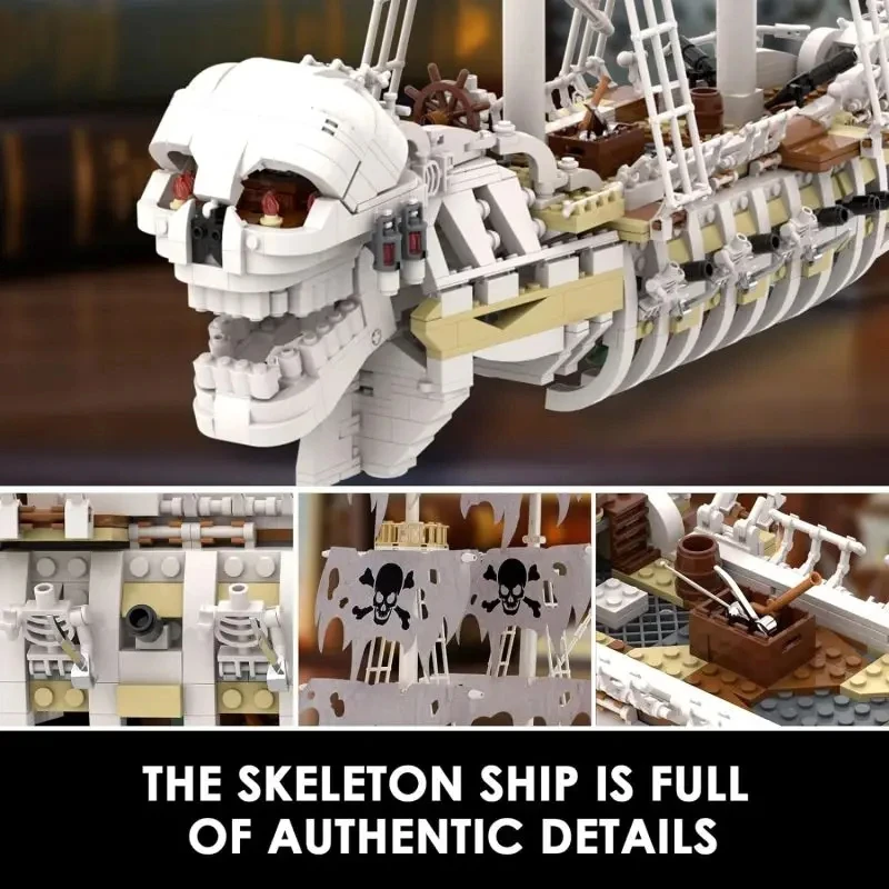 1592PCS Skeleton Ghost Ship Building Blocks Storm Pirate Ship Model Bricks Desktop Decoration Ornaments Boys DIY Toys Idea Gifts