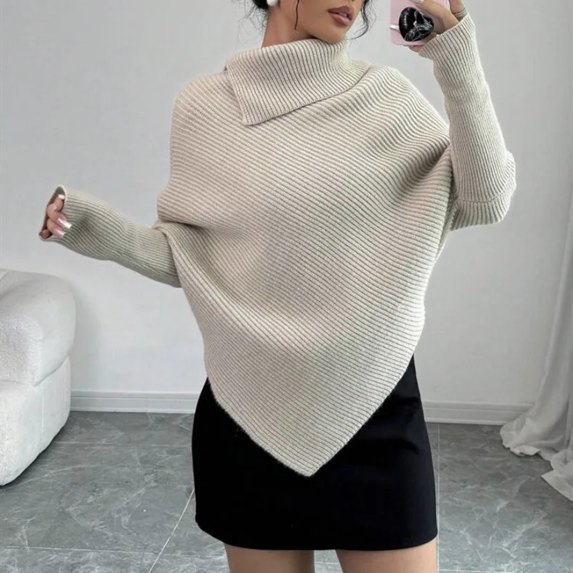 

Women's Base Layer Top Street Style Comfortable Casual Autumn Winter New Arrival Fashionable High Neck Irregular Knitted Sweater