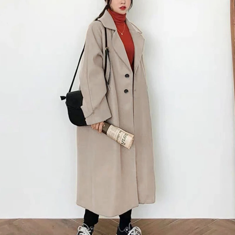 2022 Autumn and Winter New Wool Coat  Long Loose Ladies Fashion Jacket Female Korean Women's Black Wool Coat Female Fashion