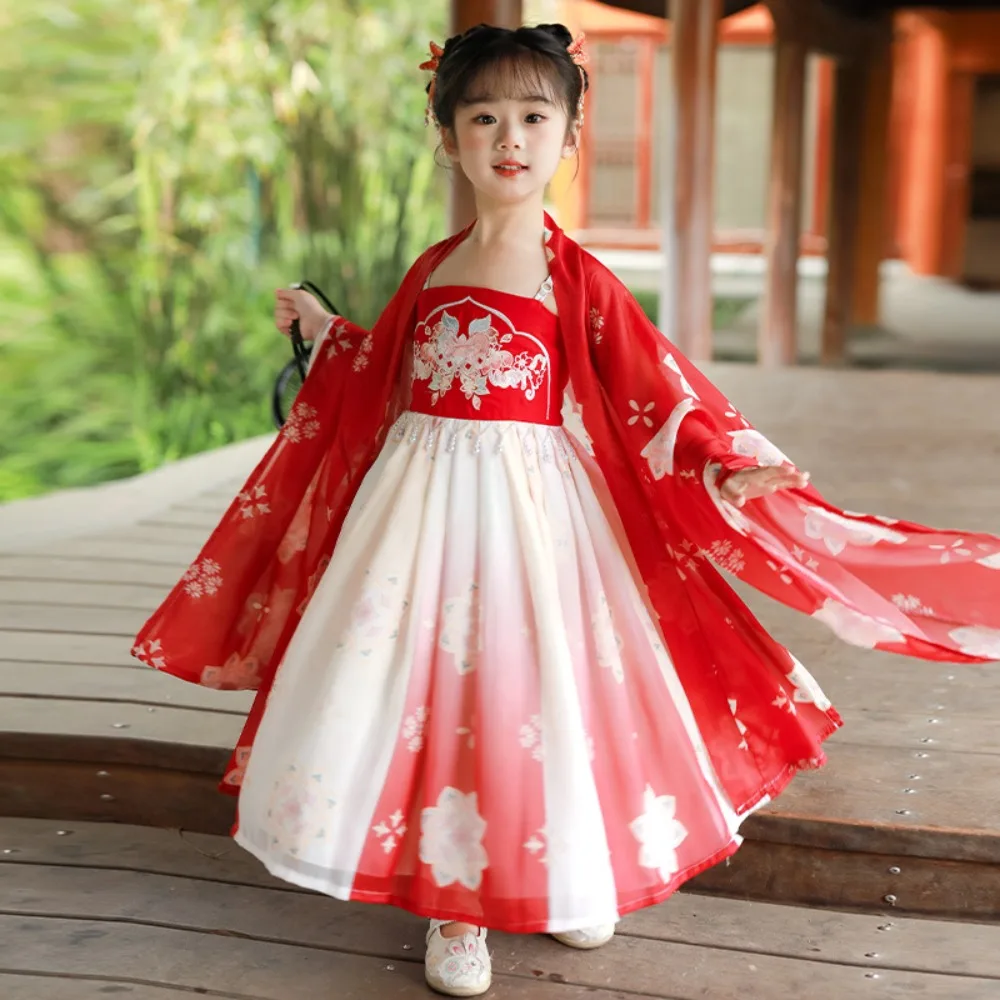 

Детская одежда в винтажном стиле: элегантное китайское платье Ханьфу для девочек, костюмы для косплея, сценических выступлений и танцев, детская одежда
