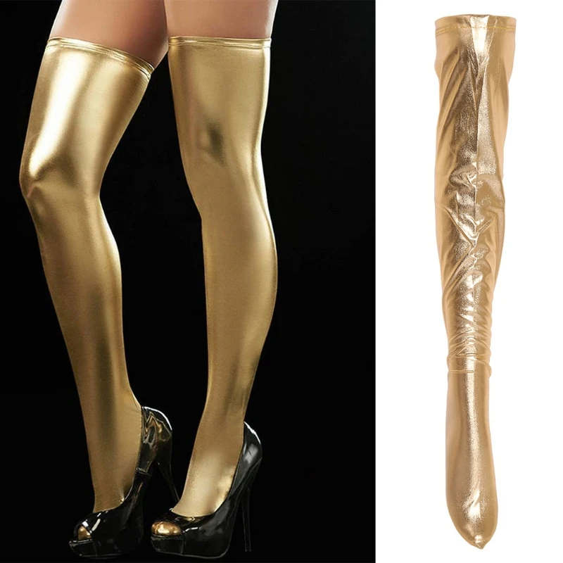 Womens Over Knee Socks Faux Leather Pants Casual Long Overknee Pantyhose