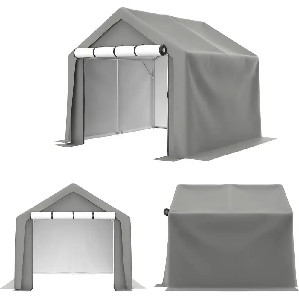8x8 Outdoor Storage Tent, Roll-Up Door, Portable Shelter, Garage, Carport, Waterproof, Ideal for Lawn Mower, Bike, Motorcycle, G