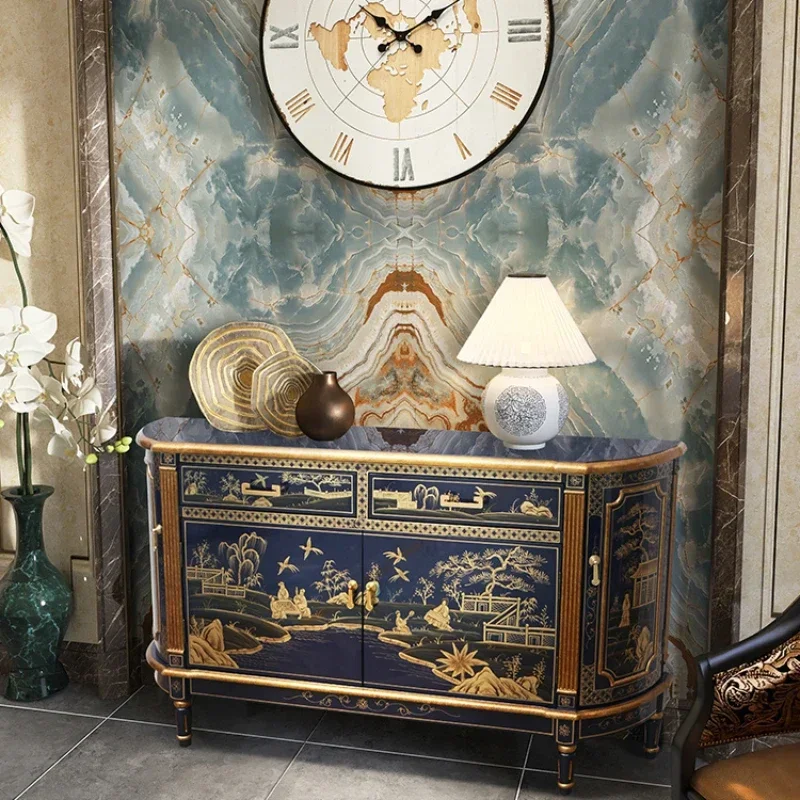 

Sideboard Solid Wood Curio Four-Hall Villa Entrance Hand Painted Classical Locker