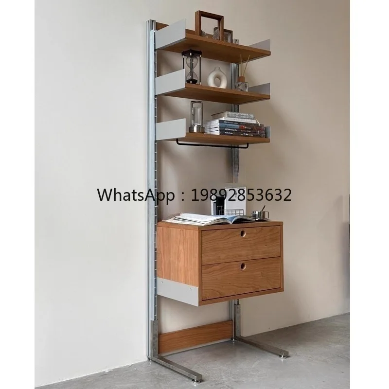 LYY Birch Wood Storage Rack Aluminum Profile Floor-standing Shelf Ocean Board Living Room Display Rack Display Shelf