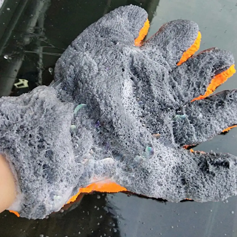 قفازات تنظيف السيارة من الصوف المرجاني الممتازة على الوجهين، قفازات غسيل خالية من الخدش، تصميم بخمسة أصابع لتنظيف عجلات زجاجية للسيارة #4