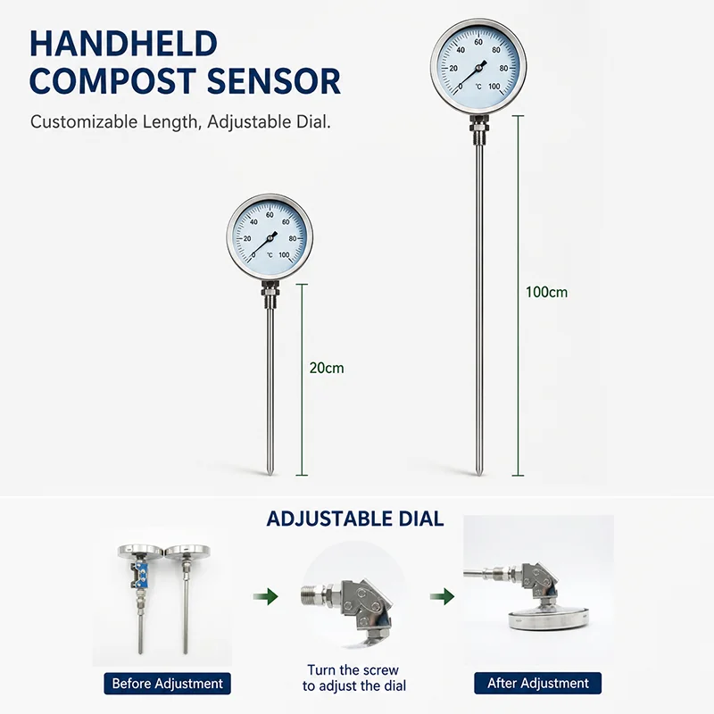 Handheld Compost Temperature Sensor PT100 Thermal Resistance Stainless Steel Digital Thermometer for Agriculture Monitoring