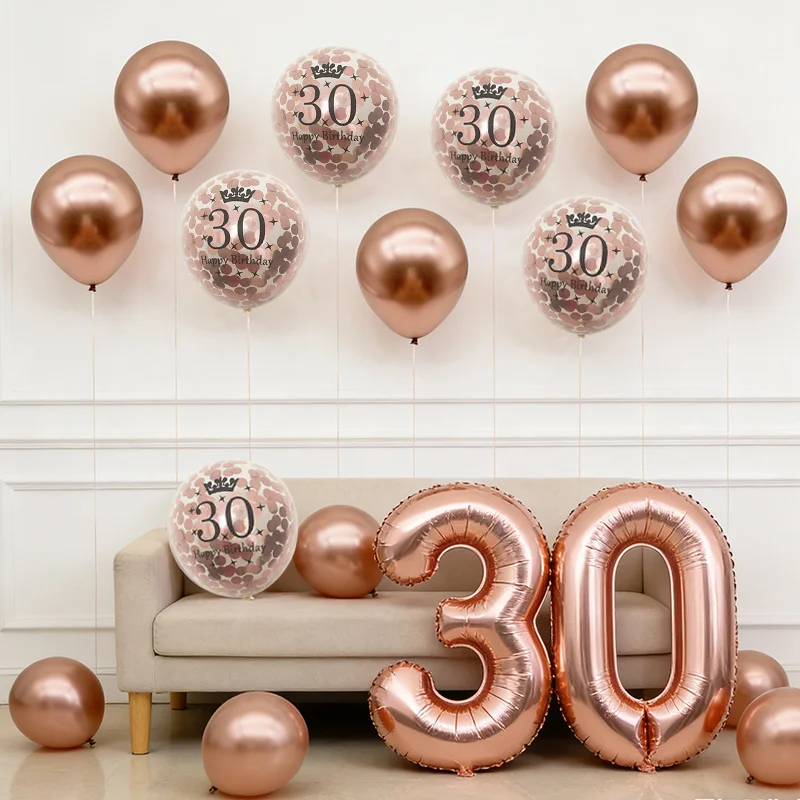 

1Bag Rosegold 30th 40th 50th 60th Birthday Confetti Number Foil Balloons Happy Birthday Party Adult 30 40 Anniversary Supplies