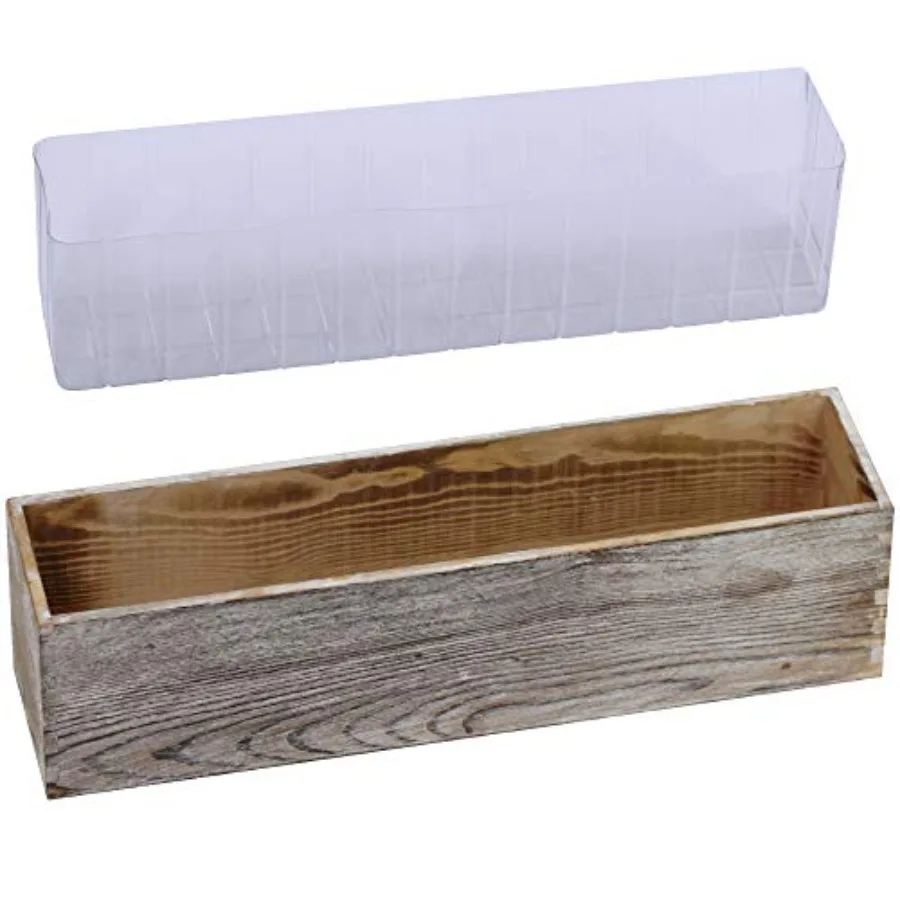 

1 Pcs Wood Planter Rectangle Whitewashed Rectangular Drative Wooden Box with Inner Plastic Box 17.3 L x 3.9 W x 3.9 H Floral Na